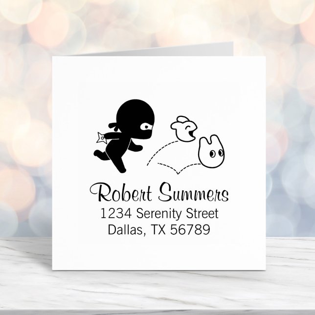 Tiny Ninja Hunting Dustbunnies Address Self-inking Stamp (Creator Uploaded)