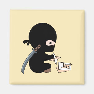 Tiny Ninja Making Origami Paper Throwing Star Magnet