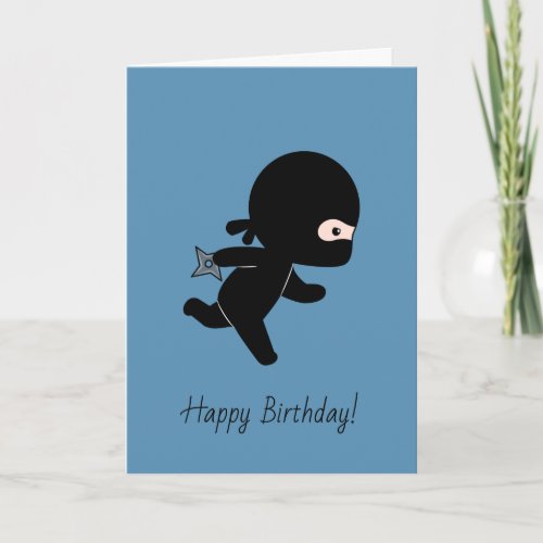 Tiny Ninja Running on Blue Birthday Card