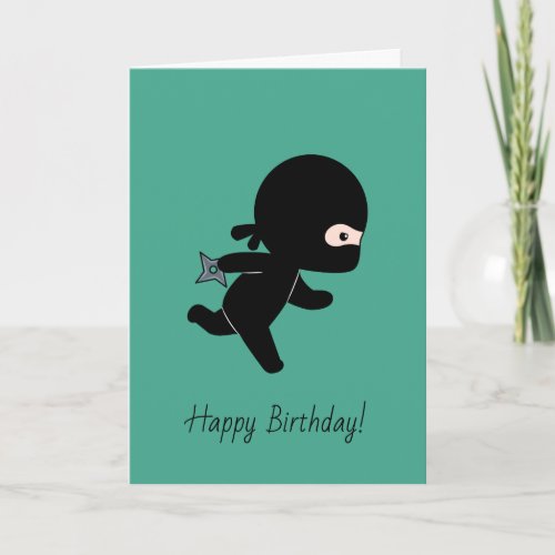 Tiny Ninja Running on Dark Green Birthday Card