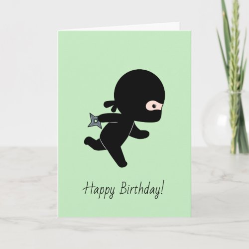 Tiny Ninja Running on Green Birthday Card