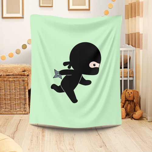 Tiny Ninja Running On Green Fleece Blanket