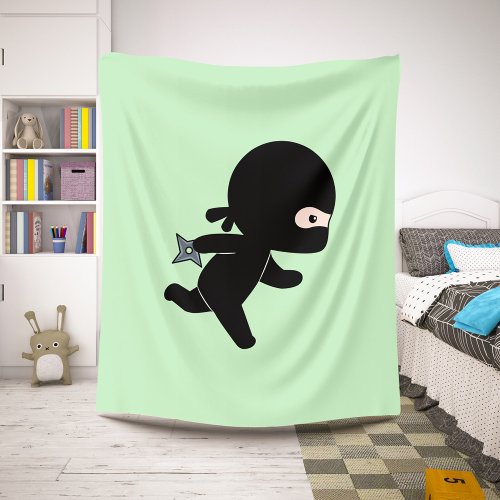 Tiny Ninja Running on Green Sherpa Blanket