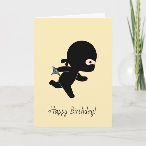 Tiny Ninja Running on Yellow Birthday Card