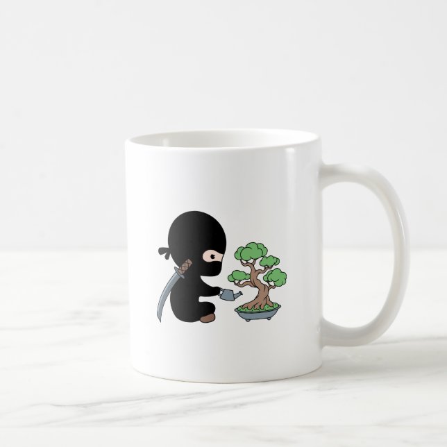 Tiny Ninja Watering Bonsai Tree Coffee Mug (Right)