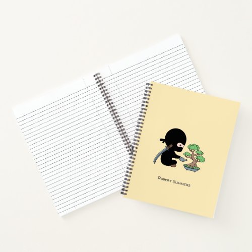 Tiny Ninja Watering Bonsai Tree Custom Name Notebook