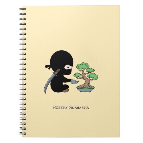 Tiny Ninja Watering Bonsai Tree Custom Name Notebook