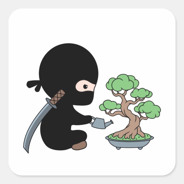 Tiny Ninja Watering Bonsai Tree Square Sticker (Front)