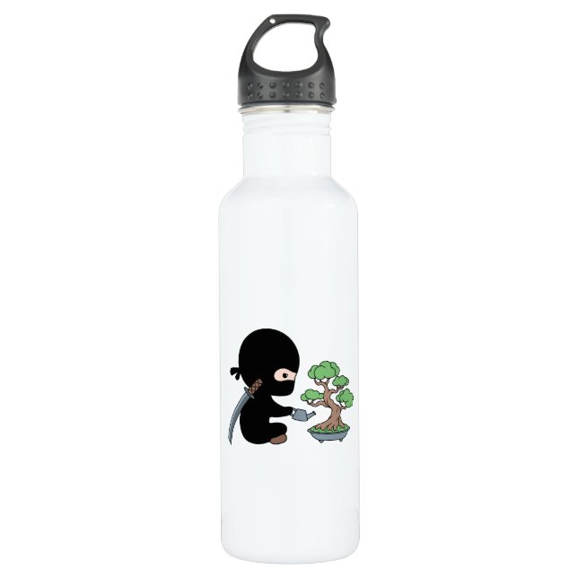 Tiny Ninja Watering Bonsai Tree Stainless Steel Water Bottle (Front)