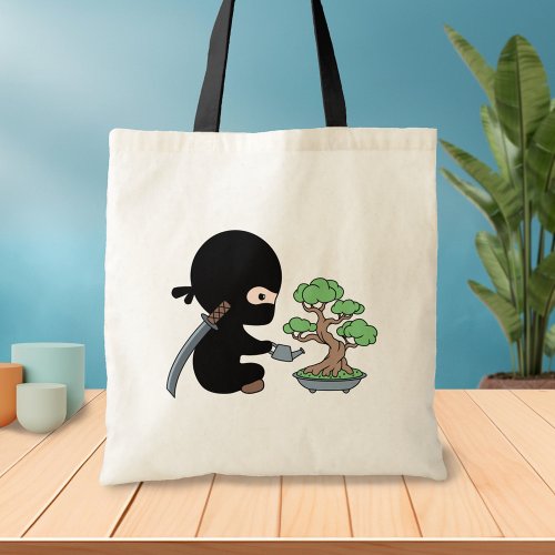 Tiny Ninja Watering Bonsai Tree Tote Bag