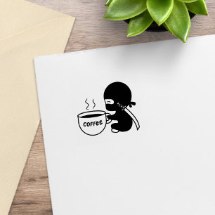 Tiny Ninja with Large Coffee Mug 1x1 Rubber Stamp