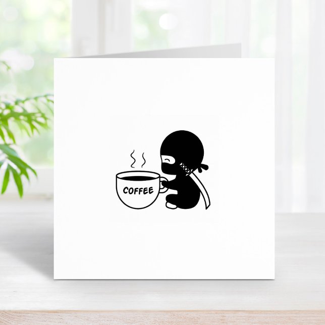 Tiny Ninja with Large Coffee Mug 1x1 Rubber Stamp (Creator Uploaded)