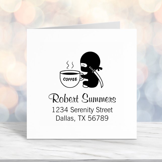 Tiny Ninja with Large Coffee Mug Address Self-inking Stamp (Creator Uploaded)