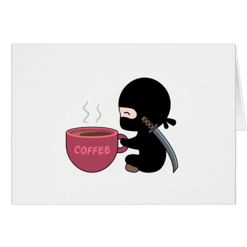Tiny Ninja with Large Coffee Mug Blank Card
