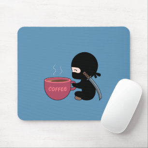 Tiny Ninja with Large Coffee Mug Blue Mouse Pad