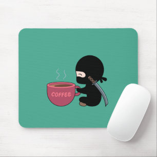 Tiny Ninja with Large Coffee Mug Dark Green Mouse Pad