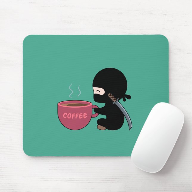 Tiny Ninja with Large Coffee Mug Dark Green Mouse Pad (With Mouse)