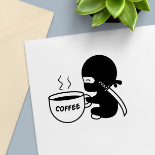 Tiny Ninja with Large Coffee Mug Self-inking Stamp