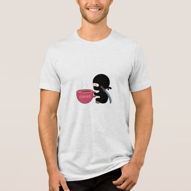 Tiny Ninja with Large Coffee Mug Tri-Blend Shirt (Front)