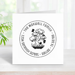 Tiny Ninjas in Bonsai Tree Family Address Round 2 Rubber Stamp