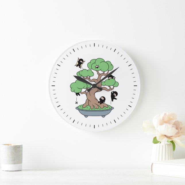 Tiny Ninjas in Bonsai Tree Large Clock (Home)
