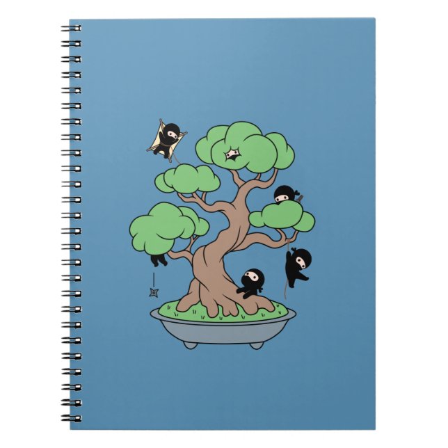 Tiny Ninjas in Bonsai Tree on Blue Notebook (Front)