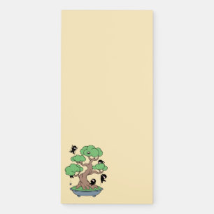 Tiny Ninjas in Bonsai Tree on Yellow Magnetic Notepad