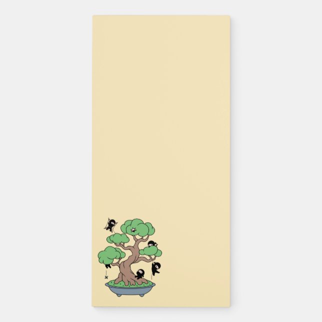 Tiny Ninjas in Bonsai Tree on Yellow Magnetic Notepad (Front)
