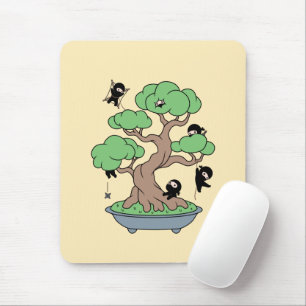 Tiny Ninjas in Bonsai Tree on Yellow Mouse Pad