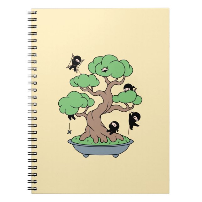 Tiny Ninjas in Bonsai Tree on Yellow Notebook (Front)