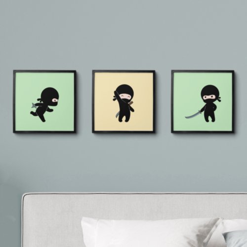 Tiny Ninjas Set of 3 Peel And Stick Photo Tile