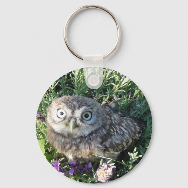 Tiny owl- too cute for words keychain (Front)