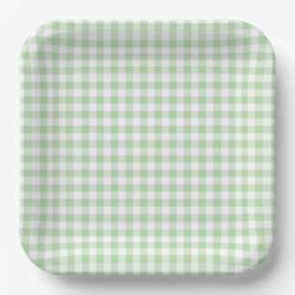 Tiny Pale Green and White Gingham Paper Plates