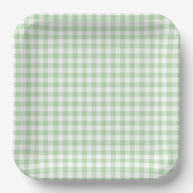 Tiny Pale Green and White Gingham Paper Plates (Front)