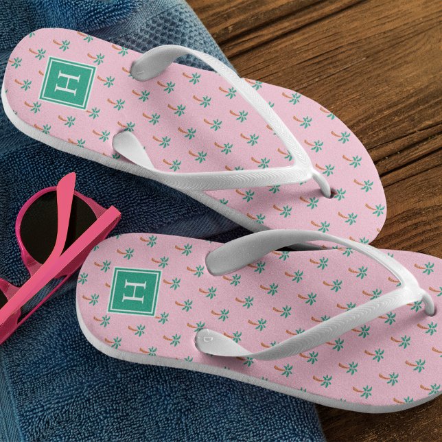 Tiny Palms Pink Monogram Flip Flops (Creator Uploaded)