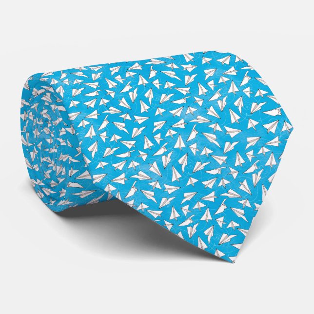 Tiny Paper Airplanes Blue Pattern Tie (Rolled)
