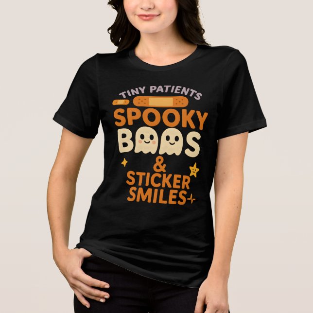 Tiny Patients Spooky Pediatric Nurse Halloween Tri-Blend Shirt (Front)