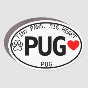 Tiny Paws Big Heart Pug Dog Oval Car Magnet