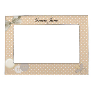 TINY PEACH POLKA DOTS WITH BUTTONS & PACIFIER MAGNETIC FRAME