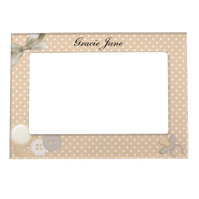TINY PEACH POLKA DOTS WITH BUTTONS & PACIFIER MAGNETIC FRAME (Front)