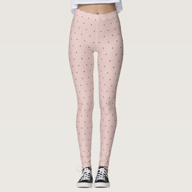 Tiny Pink and Black Polka Dot Pattern Leggings (Front)
