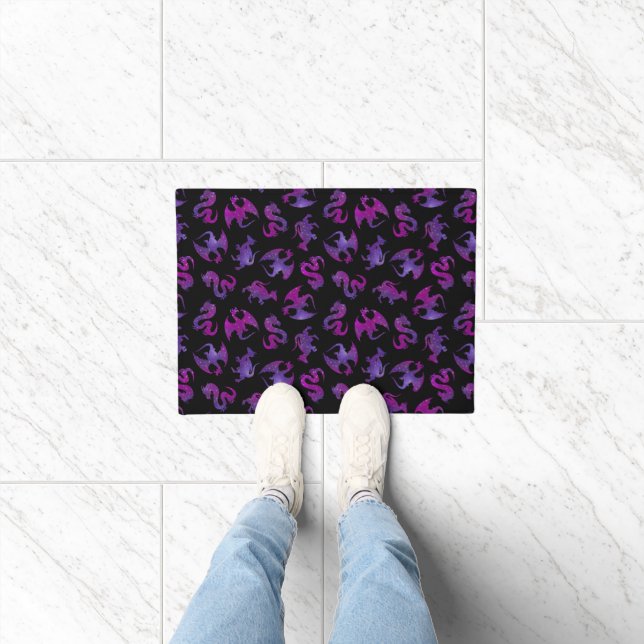Tiny Pink and Purple Space Dragons Doormat (Indoor)