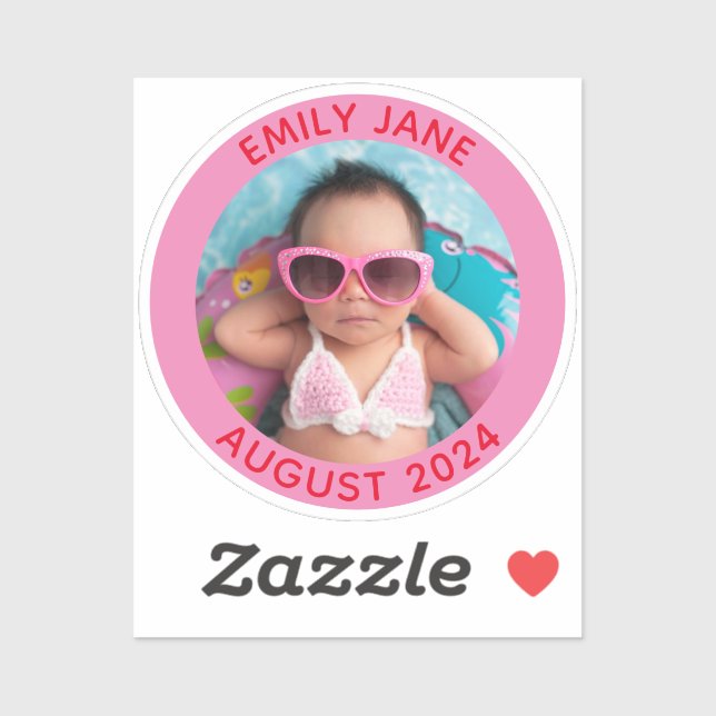 Tiny Pink and Red Round Family Photo Sticker (Sheet)