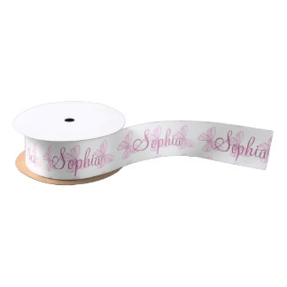 Tiny Pink Butterfly Personalized Satin 1.5 Ribbon