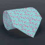 Tiny Pink Flamingos Pattern Neck Tie<br><div class="desc">A flock of tiny pink flamingos is happily wading in the aqua blue background on this tie..</div>