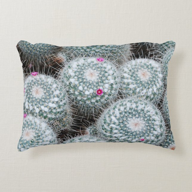 Tiny Pink Flowers Cactus Plants Accent Pillow (Front)