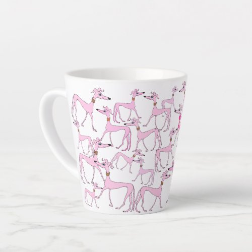 Tiny Pink Greyhound Dogs Latte Mug