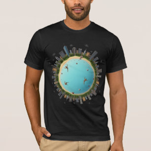 Tiny Planet City Beach – Surreal Urban Globe Art T-Shirt