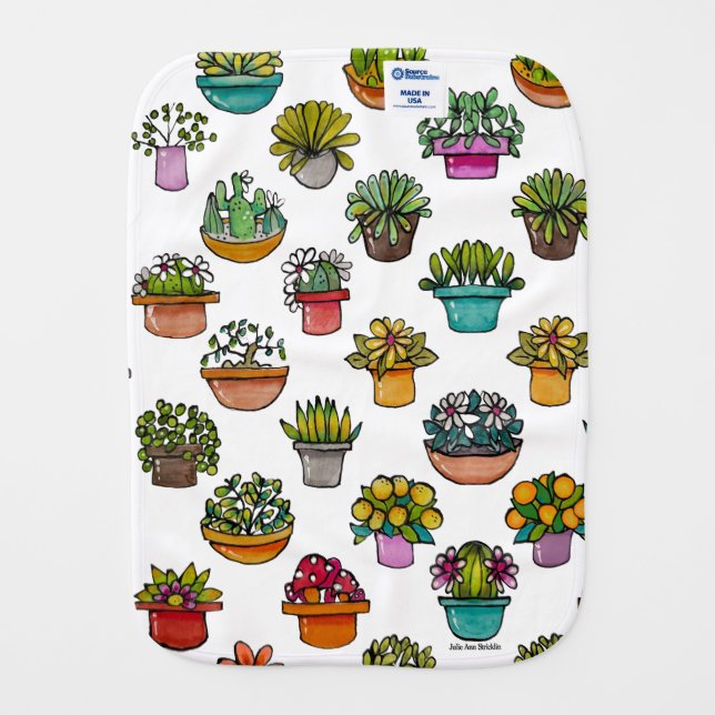 Tiny Plants In Pots & Birds Baby Burp Cloth (Back)