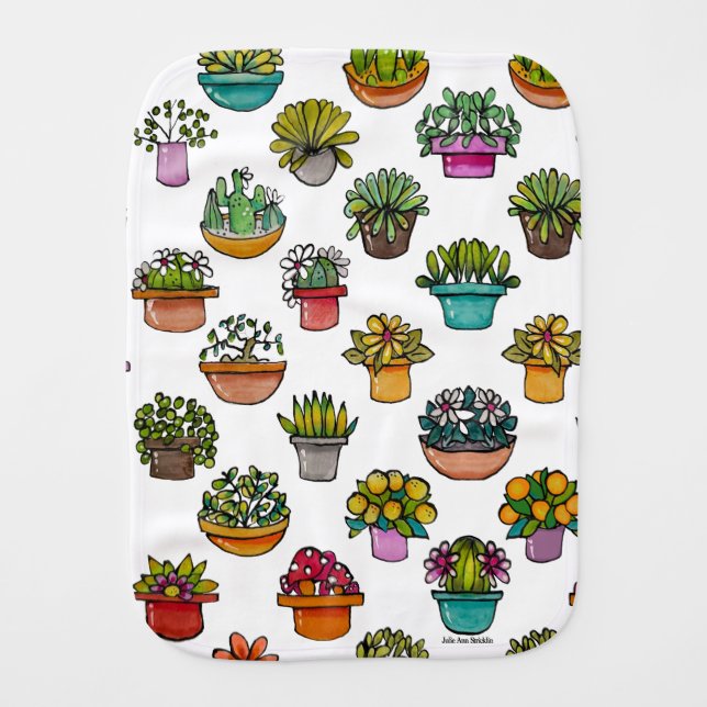 Tiny Planys In Pots Baby Burp Cloth (Front)
